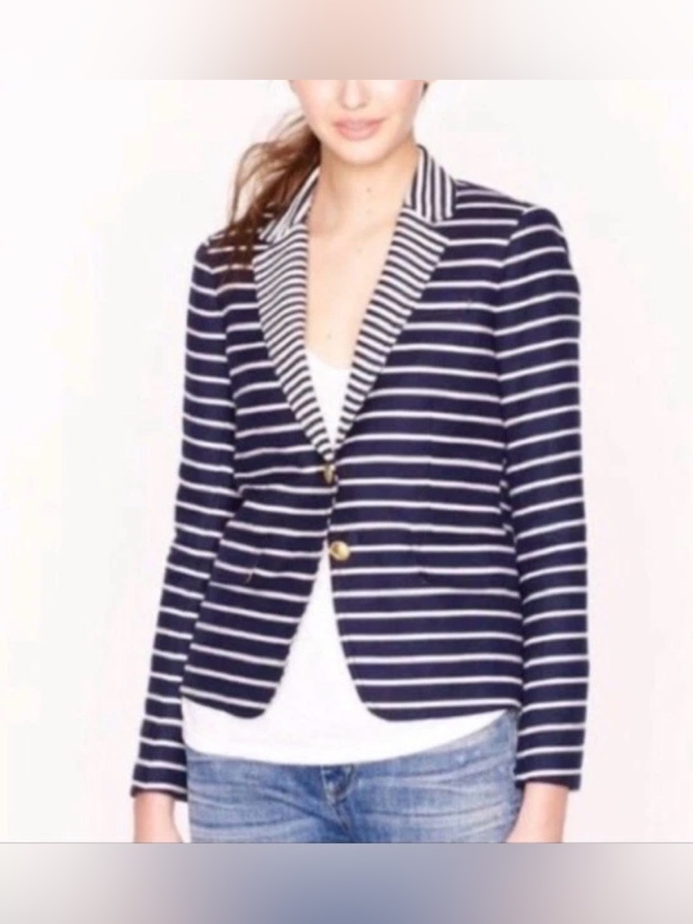 J.Crew Navy Stripped Schoolboy Linen Cotton  Blazer Size 12